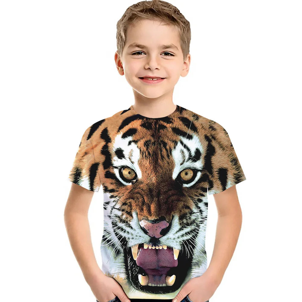 Children's T-Shirt Animal Lion 3D Printed Short Sleeve Tee Fashion Tops Round Neck Kids Clothes T-Shirt for a Boy Girl Clothes