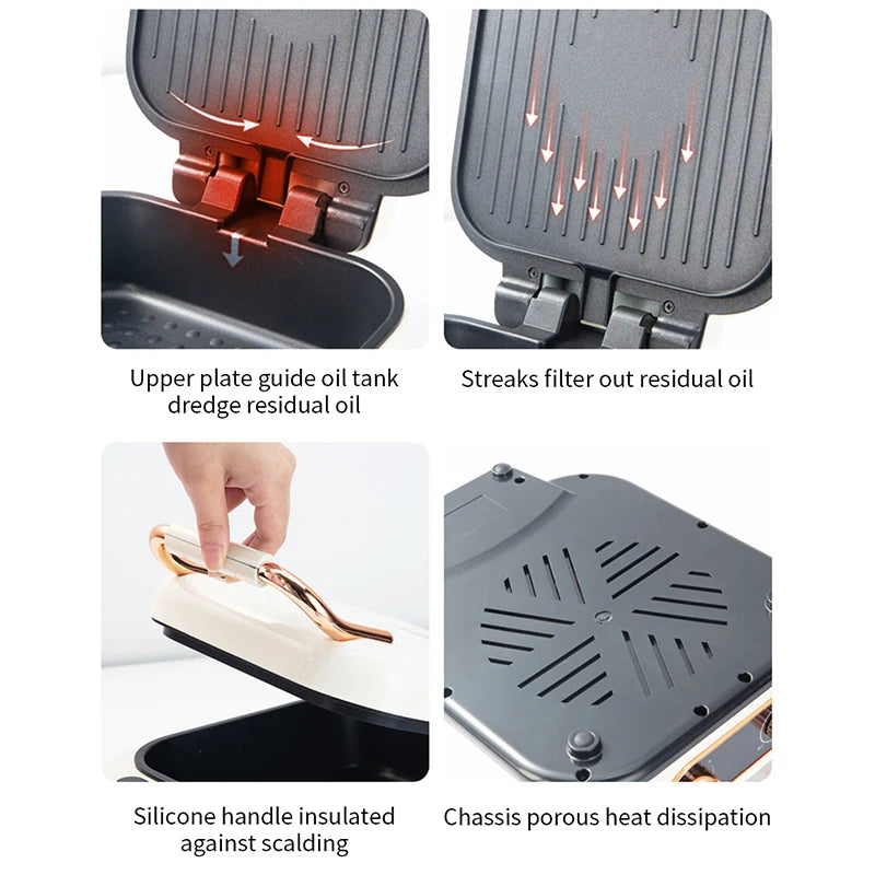Household double-sided heating, timed multifunctional frying and baking machine, non stick pot, suspended heating