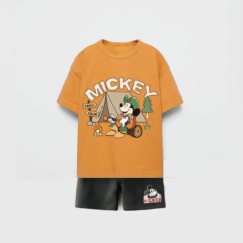 Trendy Outfits 2025 Summer Child Clothing Cute TShirt Black Shorts New Printed Tops +Shorts Boys Short Sleeve Suit Outer Wear
