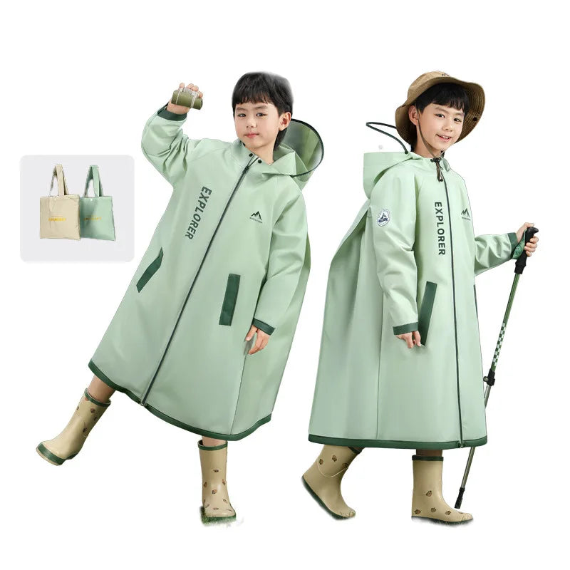 Children's Full Body Raincoat, Boys' and Girls' Primary School Students, Zipper Closure, PEVA, Anti-Heavy Rain, Schoolbag Space Raincoat