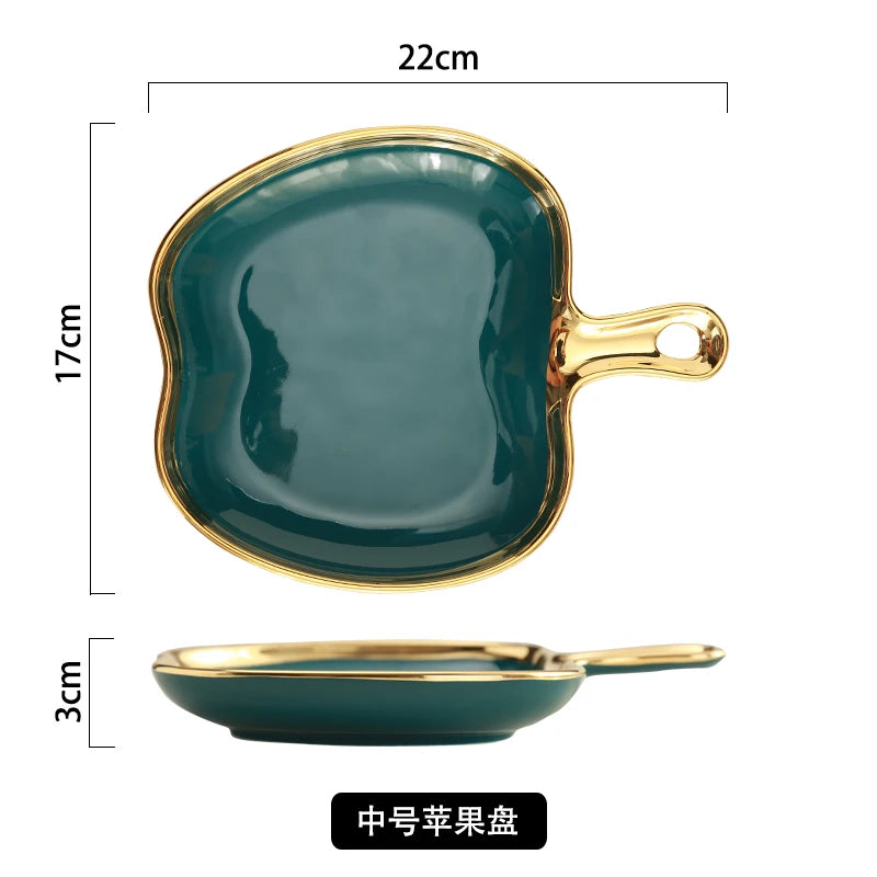 Nordic Light Luxury Plate Storage Plate Home Creative Breakfast Plate Tableware Golden Edge Double Ear Plate Kitchen Supplies