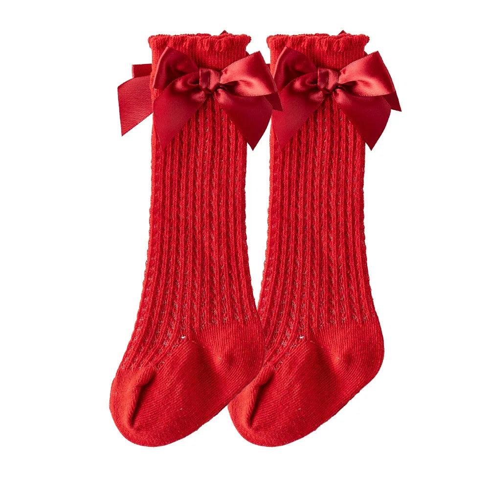 Limit quantity 0-2Y Children Girls Royal Style Bow Knee High Fishnet Socks Baby Toddler Bowknot Socks Kid Hollow Out Sock Sox