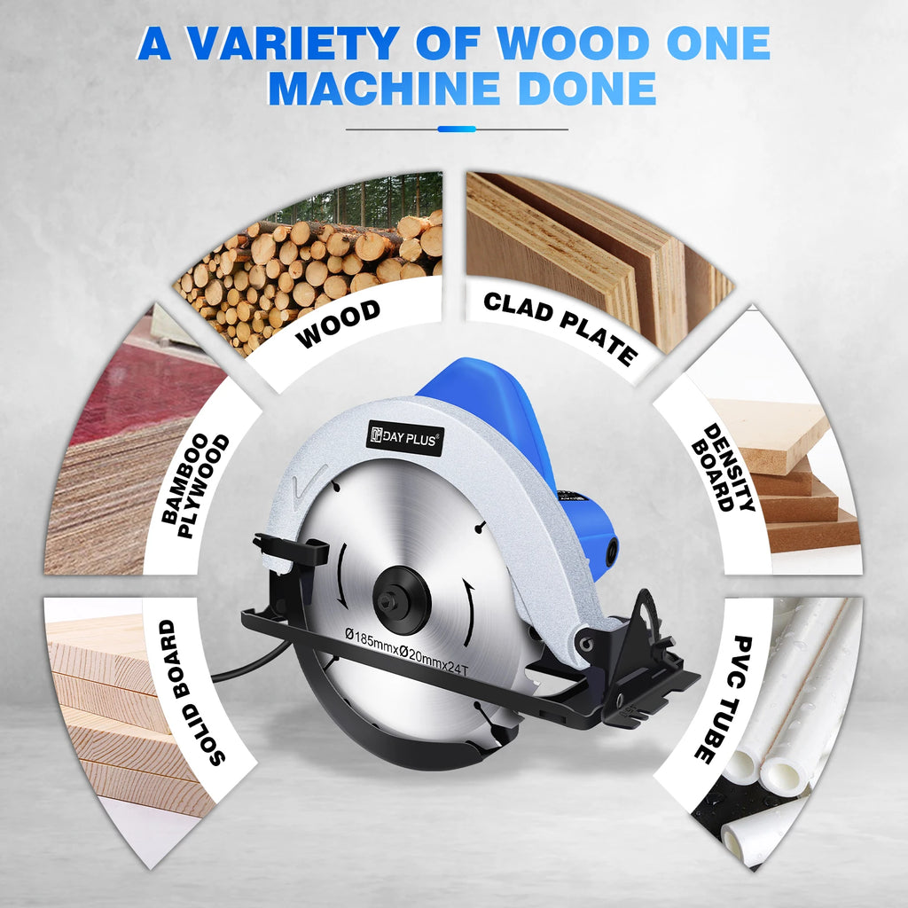 2000W Electric Circular Saw, Full Copper Motor Corded High Power Board Cutting Machine Woodworking Power Tools with 185mm Blade