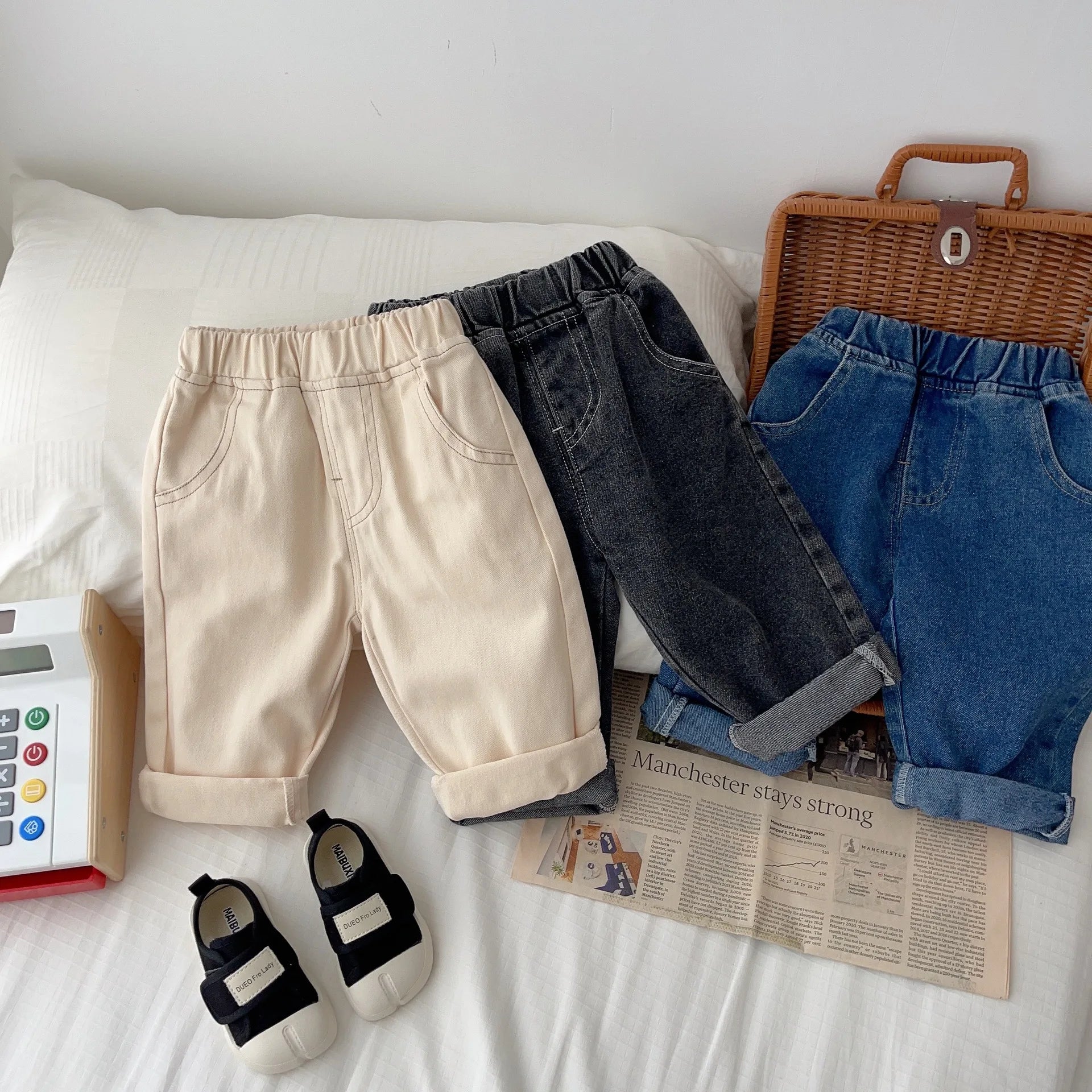 MILANCEL Baby Pants Solid Kids Jeans Casual Boys Denim Pants Soft Girls Fashion Trousers