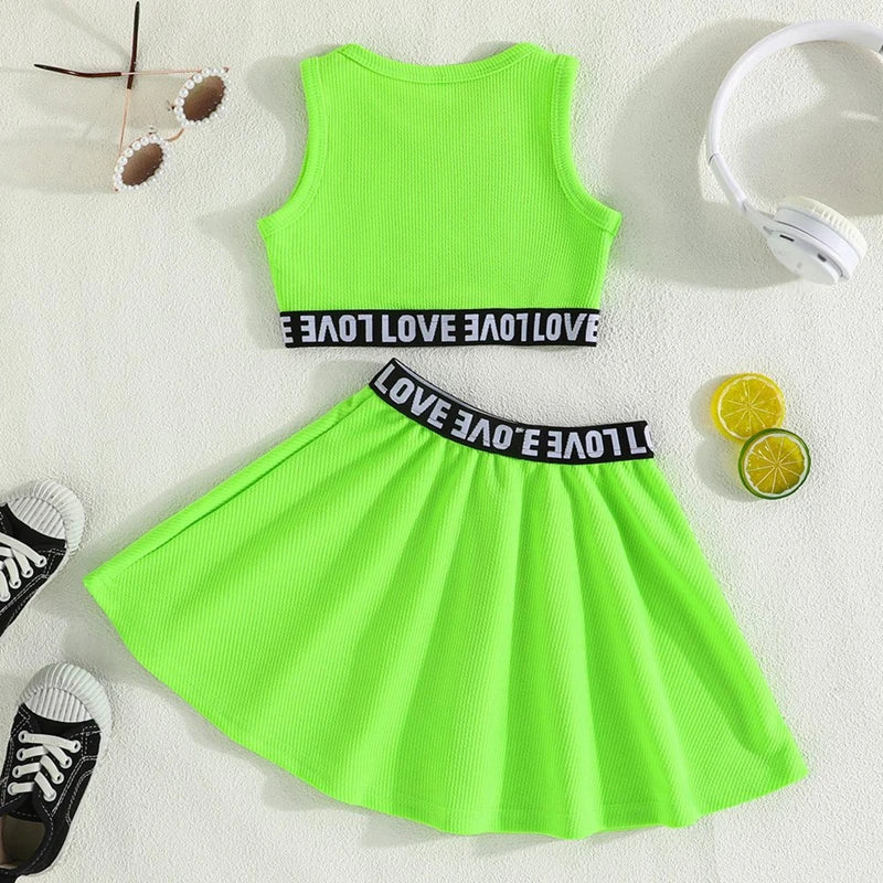 2PCS Children Baby Girl Clothing Set Sweet Sporty Style Round Neck Vest Top+Short Skirt Fashion Summer Outfit for 3-8Y Kids Girl