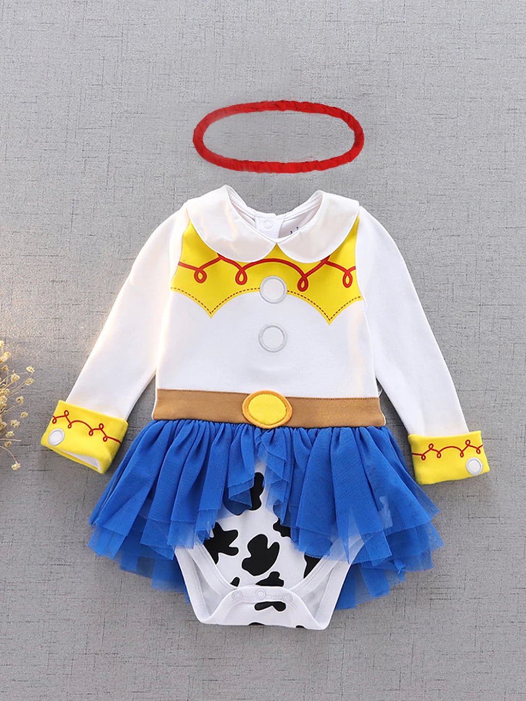 Princess Jessie Infant Baby Girls Princess Dress Onesie Bodysuit Romper Halloween Birthday Costume with Headband Size 0-18 Mont