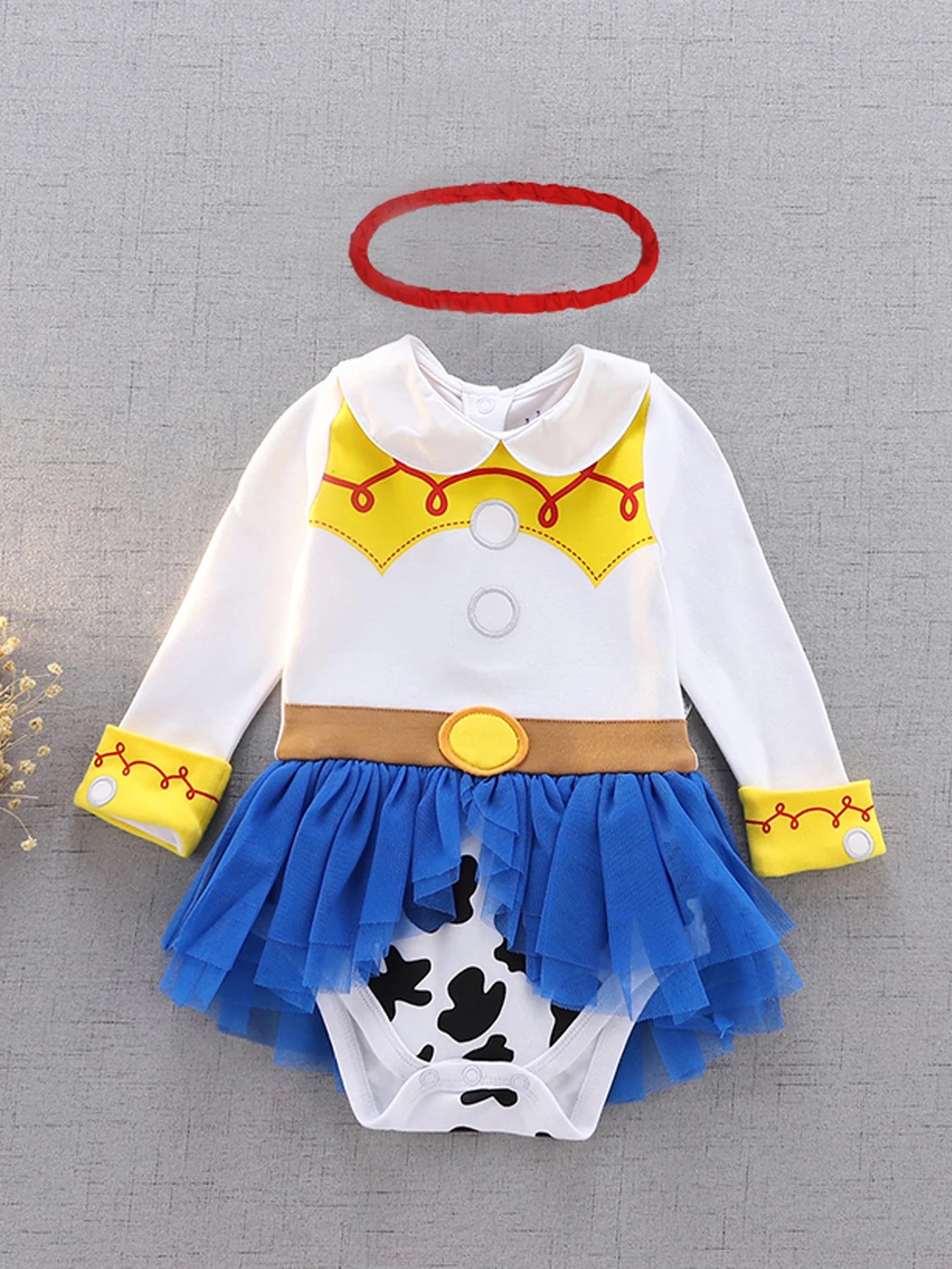 Princess Jessie Infant Baby Girls Princess Dress Onesie Bodysuit Romper Halloween Birthday Costume with Headband Size 0-18 Mont