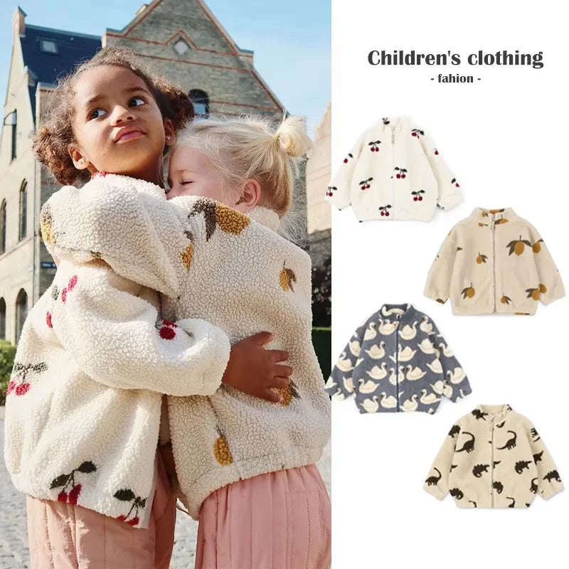 2024 Winter Children's Coat KS Brand Lamb Wool Baby Coat Warm Cherry Girl Jacket Outerwear Clothes Children's Clothing