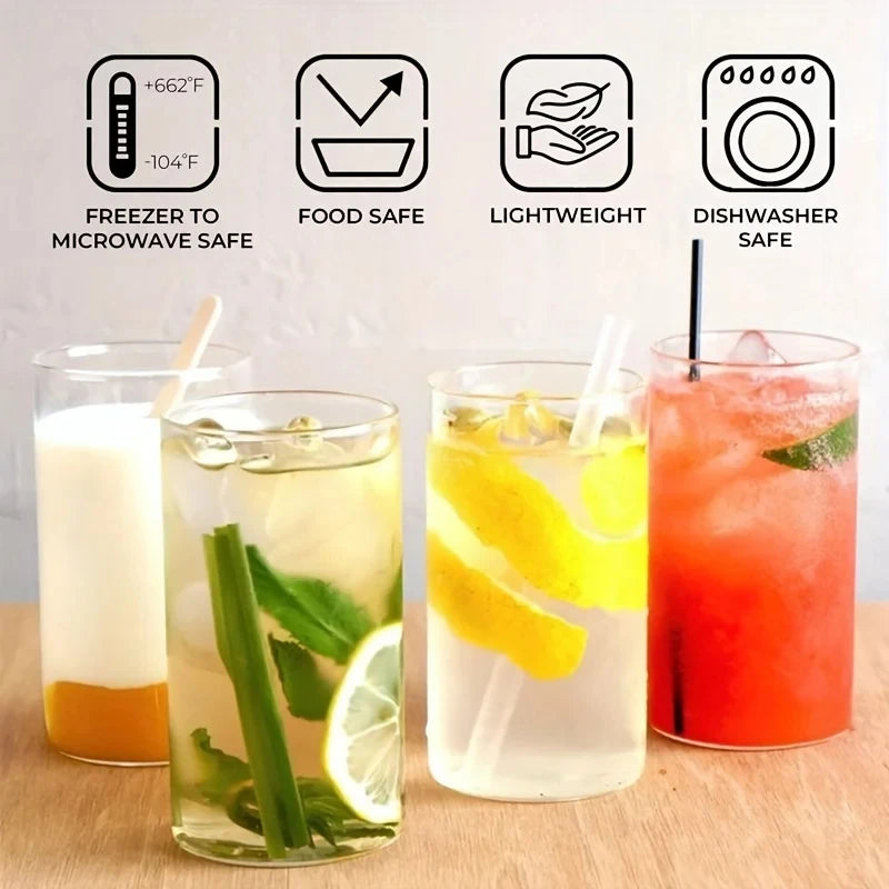 1/4Pcs Transparent glass Cups Juice Water Milk Drink Beer Mug Round And Long Design Suitable For Family Gathering Parties