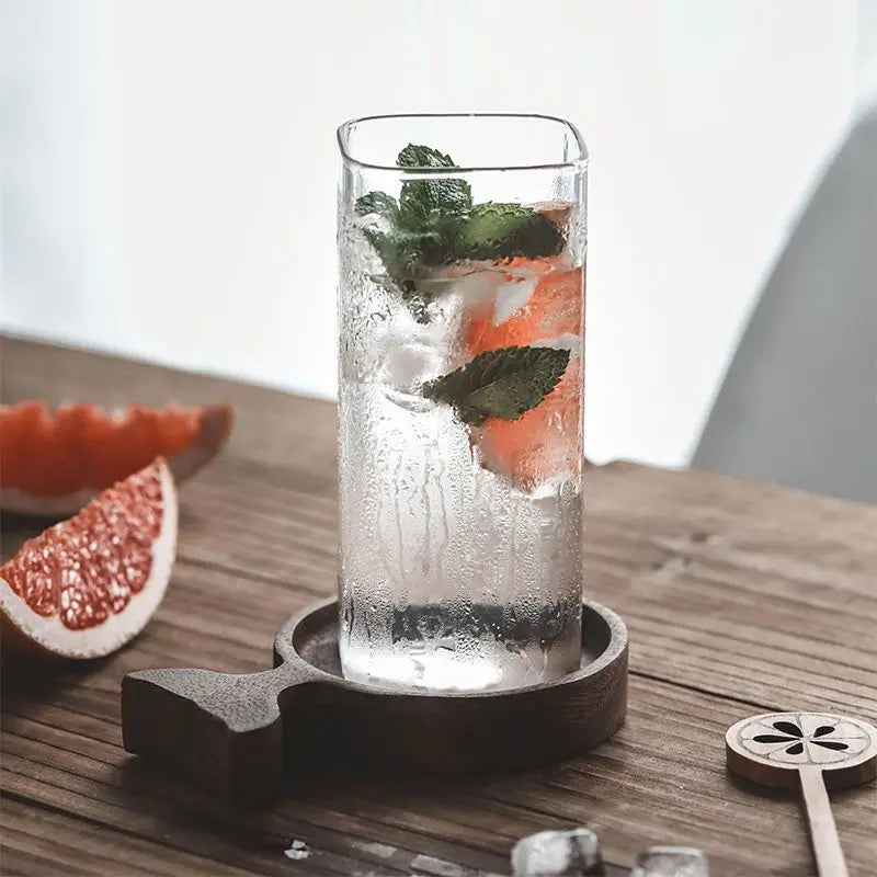 1PCS Creative Square Glass Transparent Cold Drink Large Capacity Iced Coffee Milk Tea Drinking Cup Red Wine Glass Coffee Cup