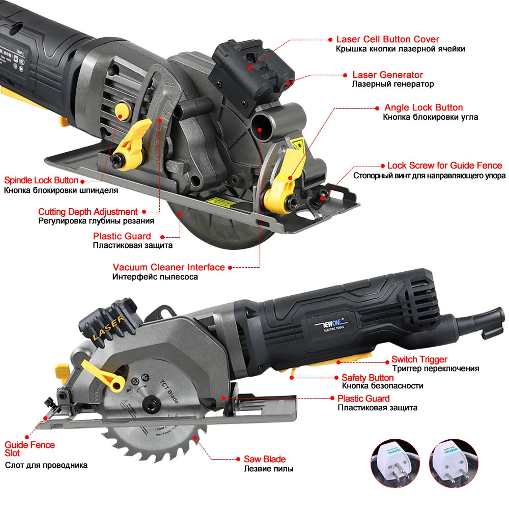 120V/230V 600W Electric Power Tool Electric Mini Circular Saw With Laser multi-function Saw For Cutting Wood,PVC Tube, Tile