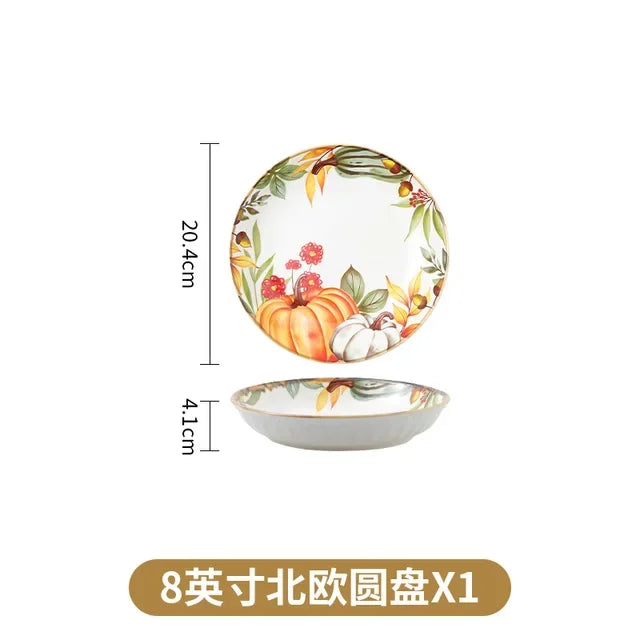 1PC Pumpkin Bowl Dish Tableware Household Ceramic Dishes Soup Double Ear Baking Plate Circular Bamboo Hat