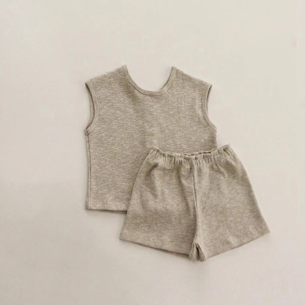 2025 Summer New Baby Sleeveless Breathable Clothes Set Cotton Kids Pajamas Set Infant Vest Shorts 2pcs Suit Solid Baby Outfits