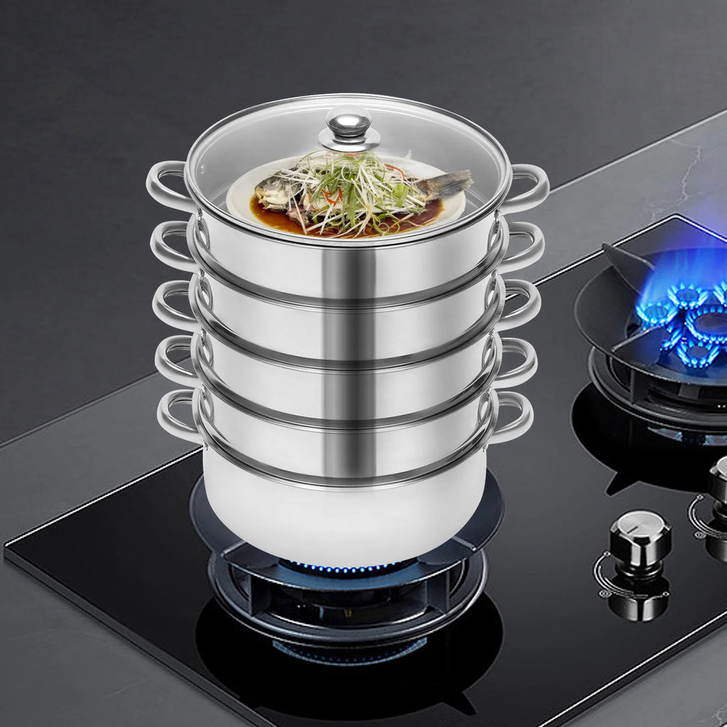 26cm 5-Layer Multifunctional Stainless Steel Steamer Silver For Kitchen Cooking