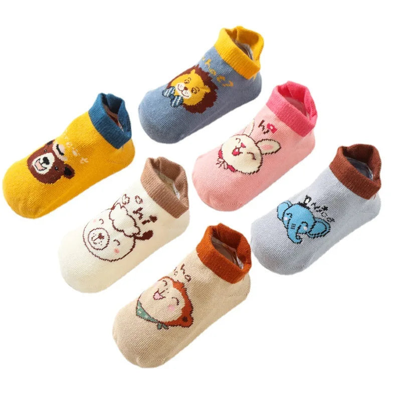 5Pairs/lot 2024 New 0-5Years Anti-slip Non Skid Ankle Socks With Grips For Baby Toddler Kids Boys Girls All Seasons Cotton Socks