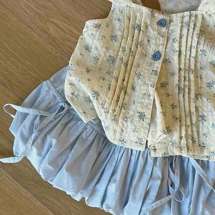 Girls' Summer Clothes Set 2025 New Korean Style Children's Fashion Floral Print Vest+ Skirt for Girls Baby Fashion Two Piece Set