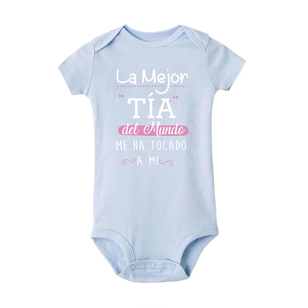 The Best Aunt in The World Spanish Printed Baby Romper Infant Summe Jumpsuit Funny Newborn Short Sleeve Bodysuit Toddler Clothes