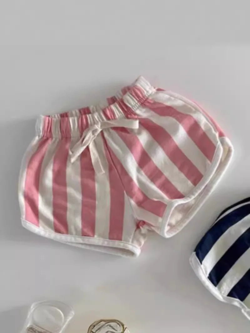 2025 Summer New Baby Cotton Shorts Candy Color Infant Boy Girl Striped Beach Shorts Toddler Casual Versatile Holiday Clothes