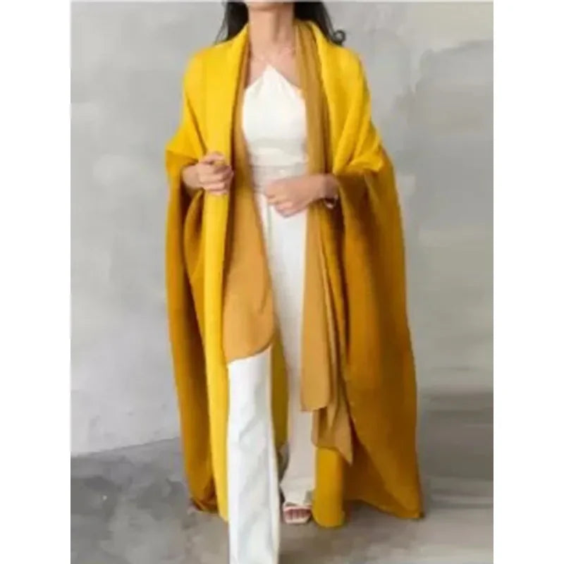 Women's Wrinkled Windbreaker Jacket with Bat Sleeve and Scarf Collar, Gradient Long Robe, Fashionable Retro Coats and Jackets.
