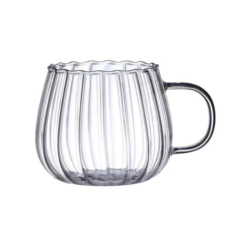 Creative Coffee Cup High Borosilicate Glass Mug Striped Water Cups Afternoon Tea Cup with Handle Office Household Glassware Gift