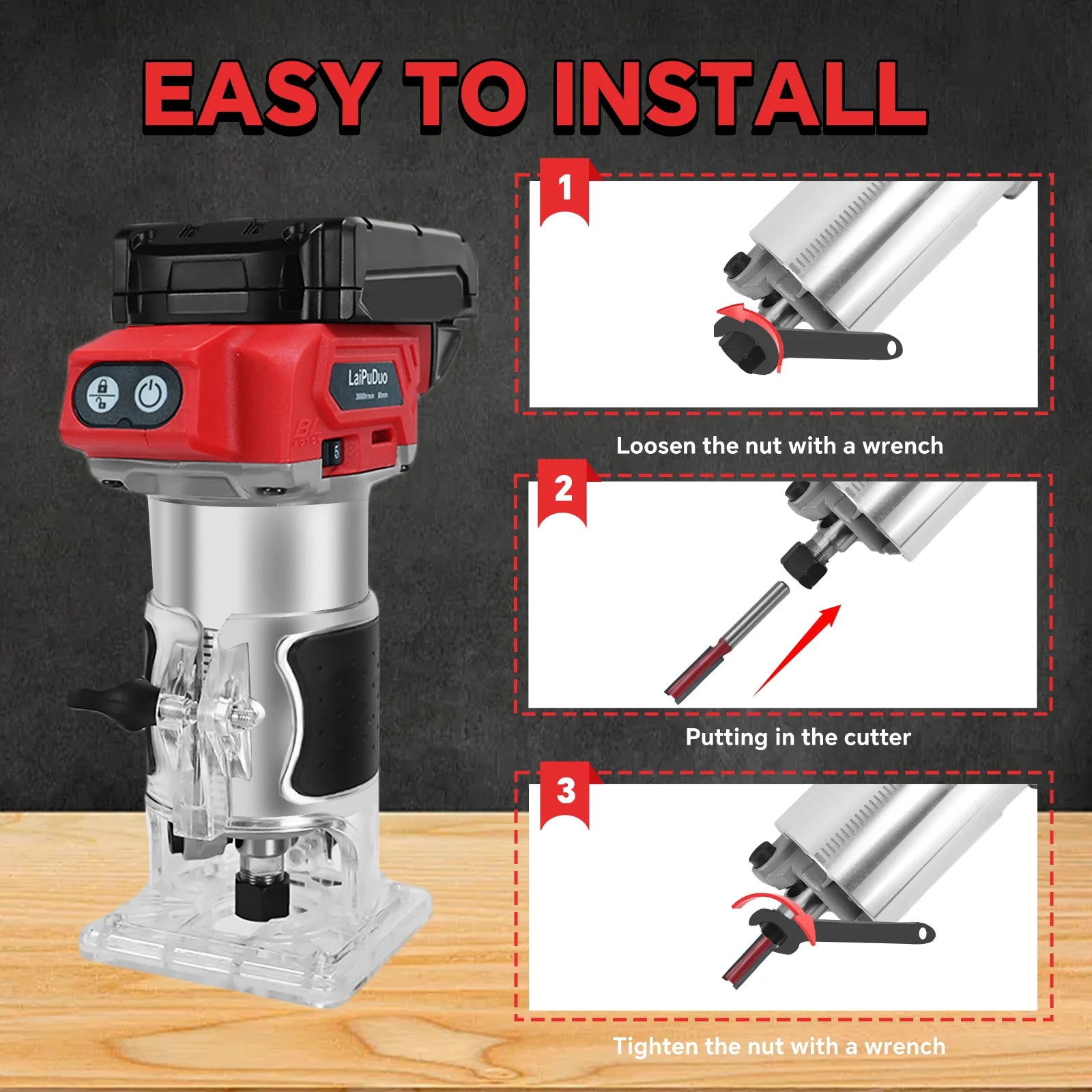 Cordless Wood Router 800W 30000RPM Brushless Electric Trimmer Woodworking Trimming Machine for Milwaukee 18V Battery(No Battery)