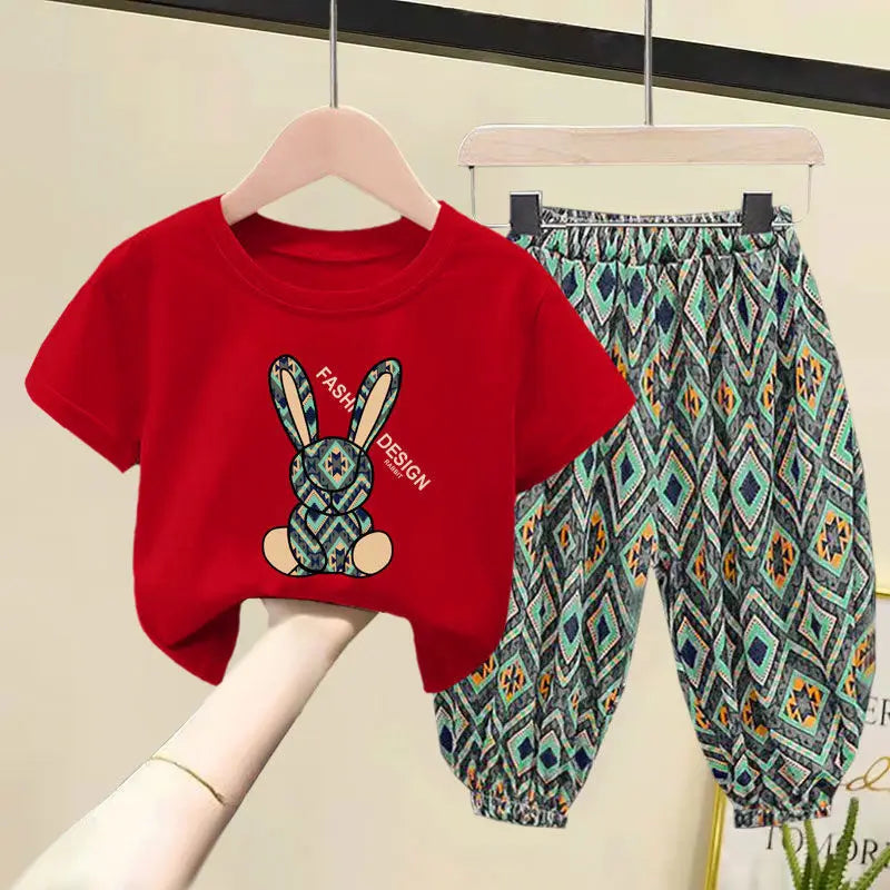 Children Clothing Sets Boys Girls 2023 Summer Mother Kids Clothes Cotton T-shirt Short Sleeves Trousers 2pcs Suit Baby Clothes