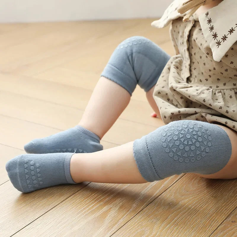 Baby Knee Pads Socks Set Solid Color Anti Slip Socks Kneecap Kid Crawling Safety Floor Socks Knee Protector for Girls Boy