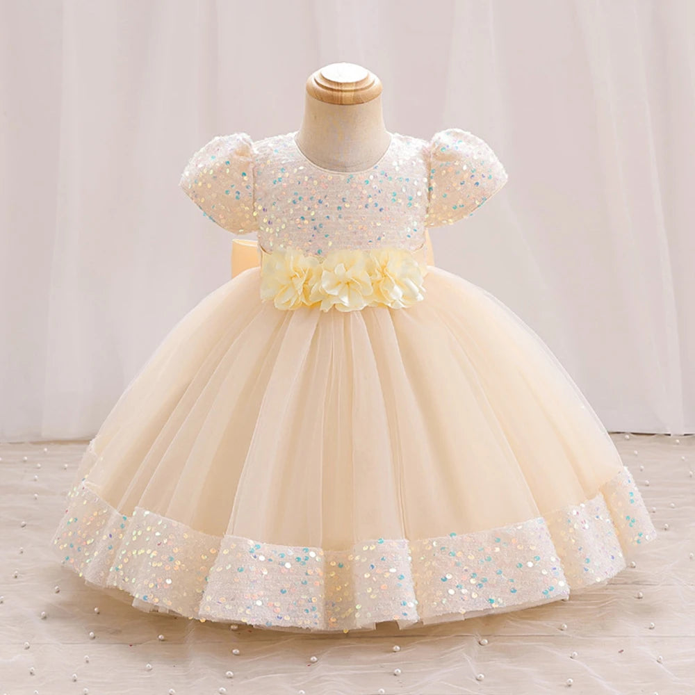 Toddler Girls 1st Birthday Clothes Bow Cute Baby Baptism Gown Kids Wedding Party Elegant Princess Vestidos Christmas Costume