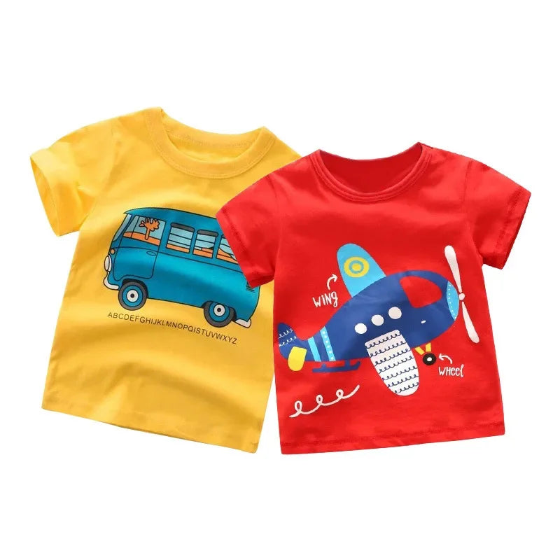 2 3 4 5 7 9 Years Summer Baby Boys Short Sleeve T-shirt Children Kids Cotton Cartoon Tops For Little Boys KF1022