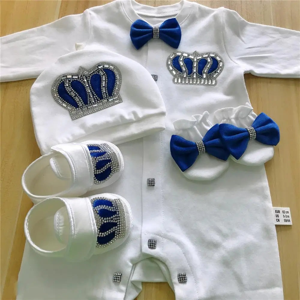 4pcs Take me Home Romper Set Baby Blanket Hat Gloves Shoes Set 39 week Pregnant Woman Photographyh Royal Crown Jewelry Suit