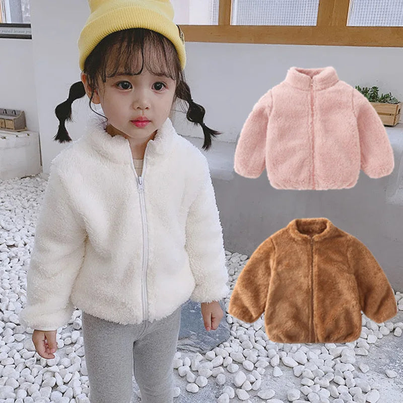 1pcs Boys Girls Autumn Coat Children Winter Thermal Fleece Jacket Kids Coats Double Sided Velvet Outerwear Baby Warm Clothes