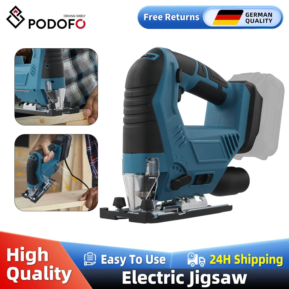 Podofo 18V 300W Cordless Jigsaw Electric Jig Saw Portable Multi-Function Woodworking Power Tool for Makita 18V Battery