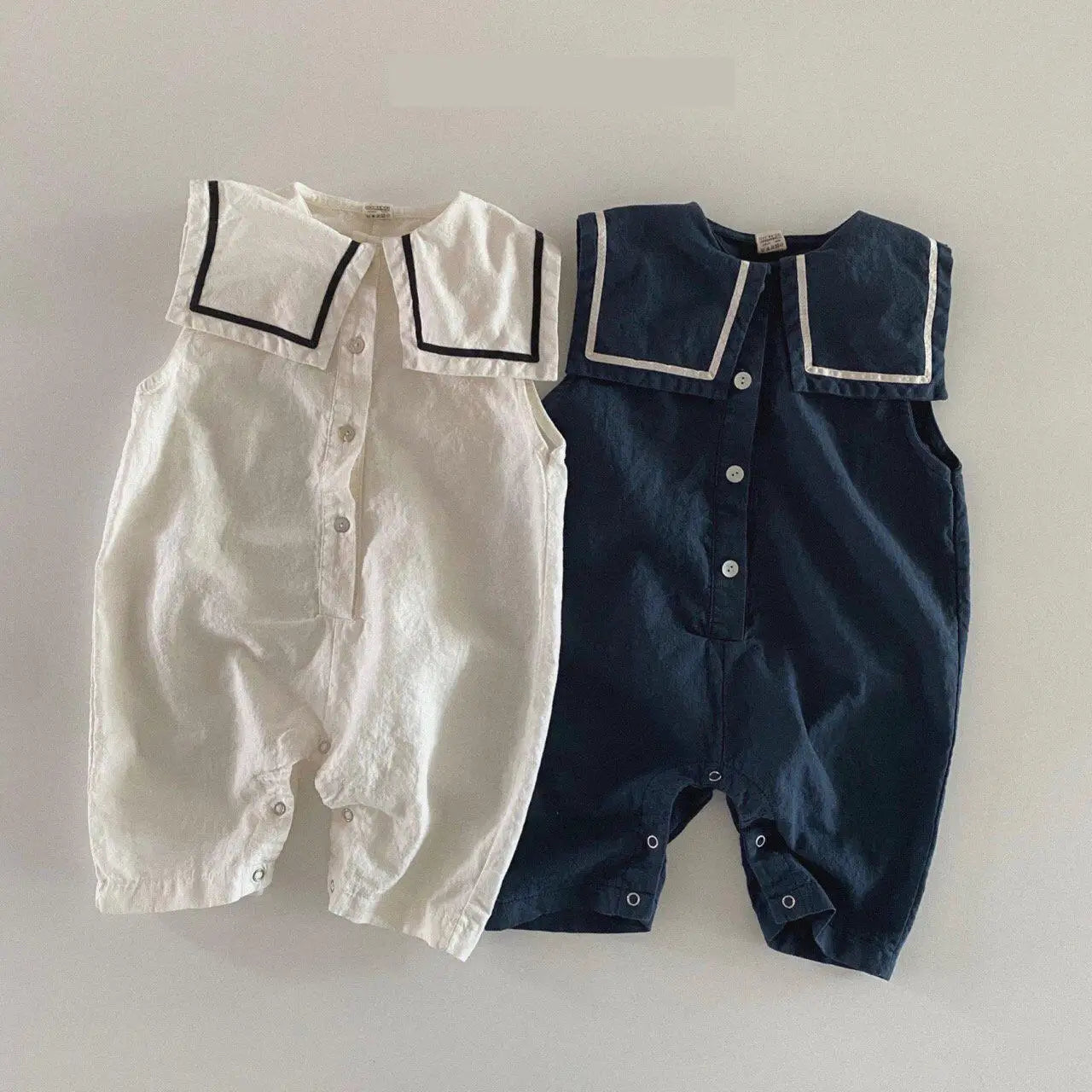 2025 Summer New Baby Boy Sleeveless Sailor Collar Romper Newborn Girl Navy Collar Jumpsuit Infant Toddler Loose Casual Clothes