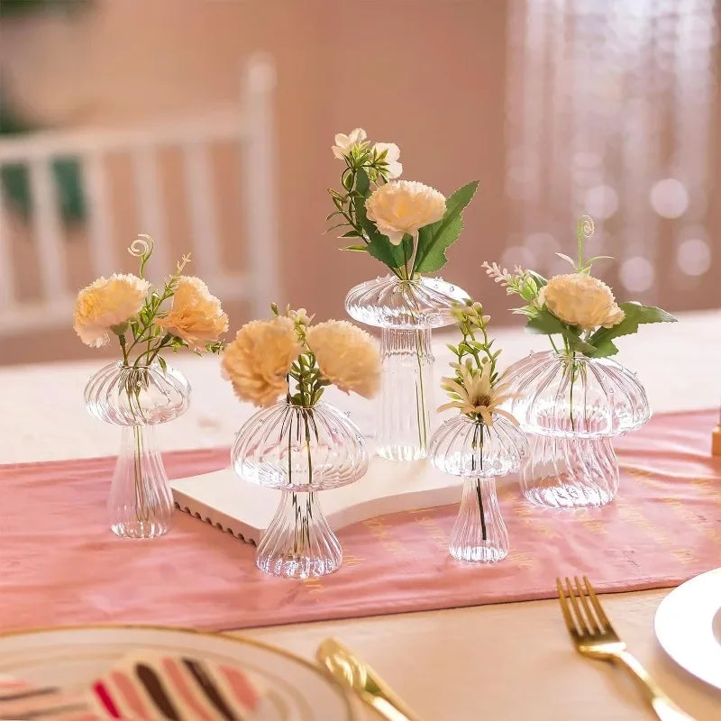 5Pcs/set Colored Glass Mushroom Vase DIY Aromatherapy Bottle Funky Cottagecore Decor for Home Room Office Windowsill Decoration