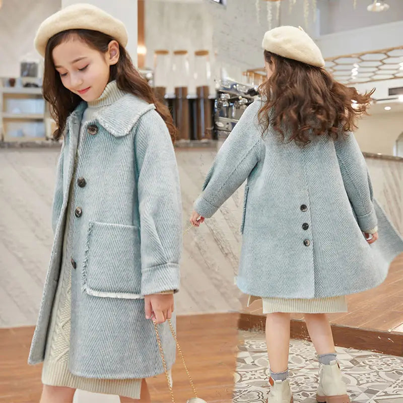 EACHIN Kids Wool Coats 2023 New Thick Casual Outwear Girl Wool Jackets Children Long Overcoat Fashion Winter Clothes for Girls