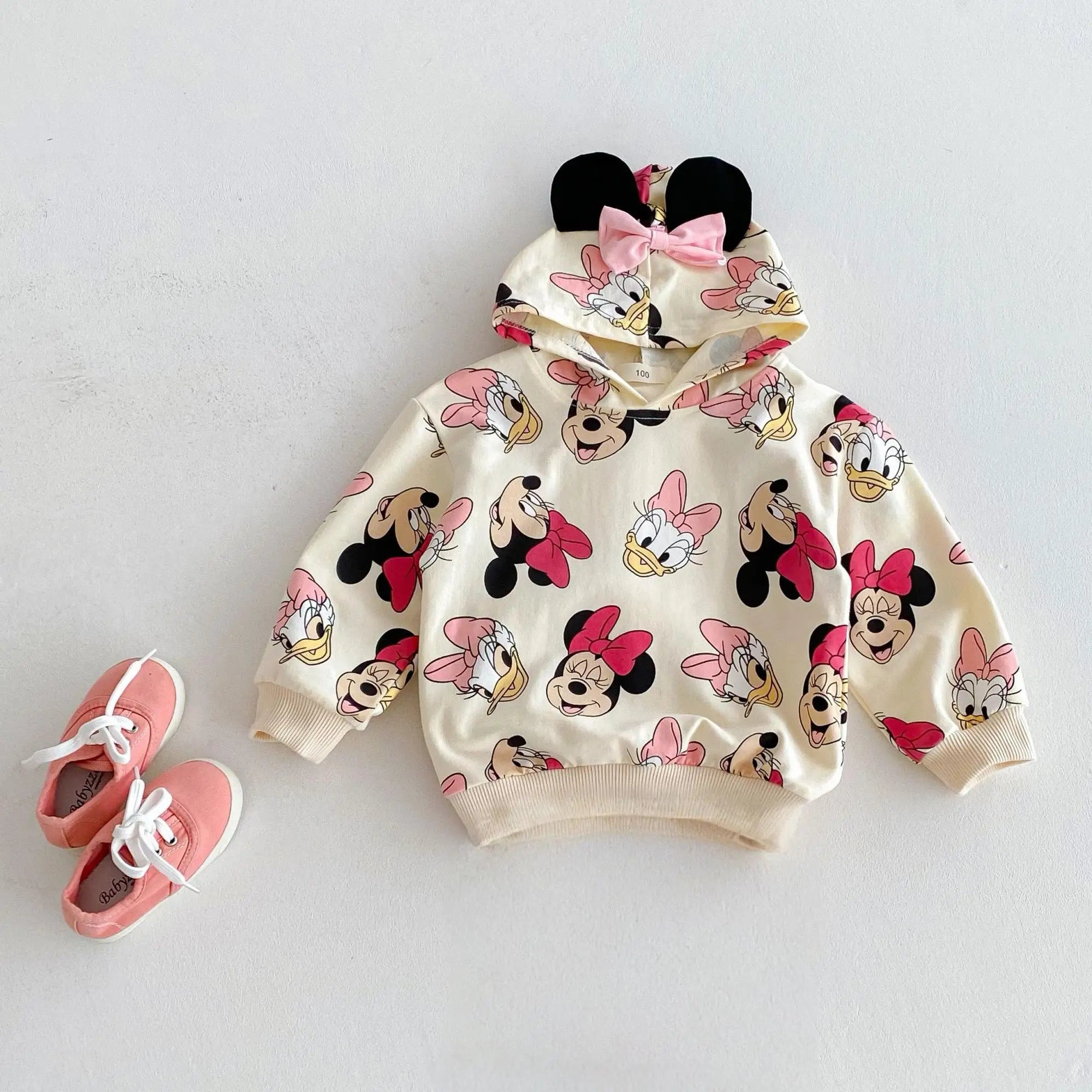 Disney Minnie Mickey Autumn Hoodies Children's Clothes Long Sleeve Hooded Tops Loose Fashion Cartoon Girl Boy Sweatshirt 0-6 Age