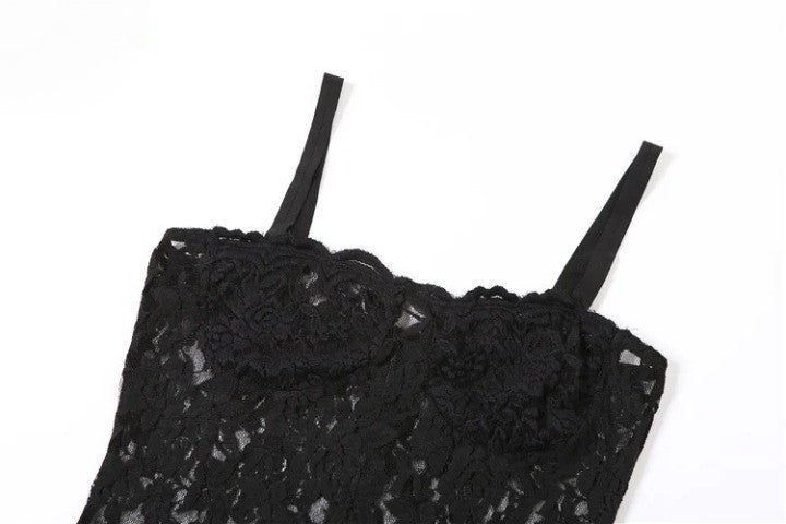 Women's Black Lace Long Dress, Sleeveless See-Through Dress, Sexy Flirty Nightclub Party Bodycon Dresses