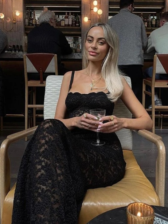 Women's Black Lace Long Dress, Sleeveless See-Through Dress, Sexy Flirty Nightclub Party Bodycon Dresses